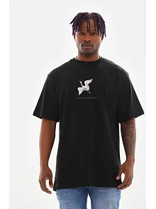 Unisex Baskılı Oversize T-shirt - Siyah