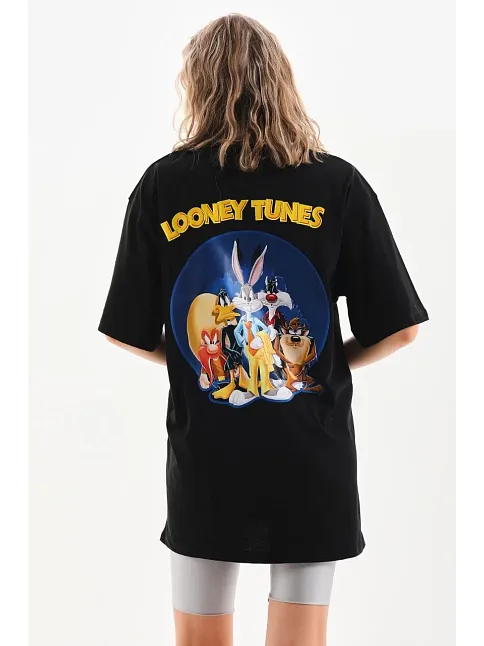 Unisex Baskılı Oversize T-shirt - Siyah