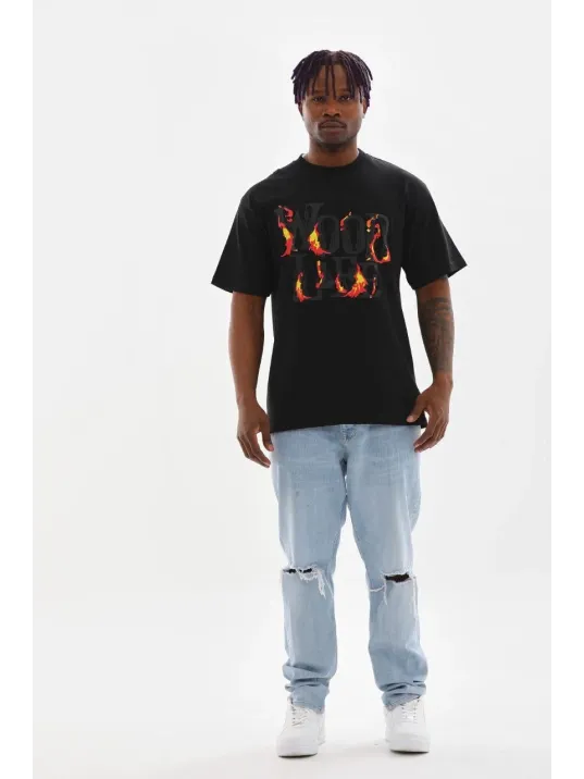 Unisex Baskılı Oversize T-Shirt - Siyah