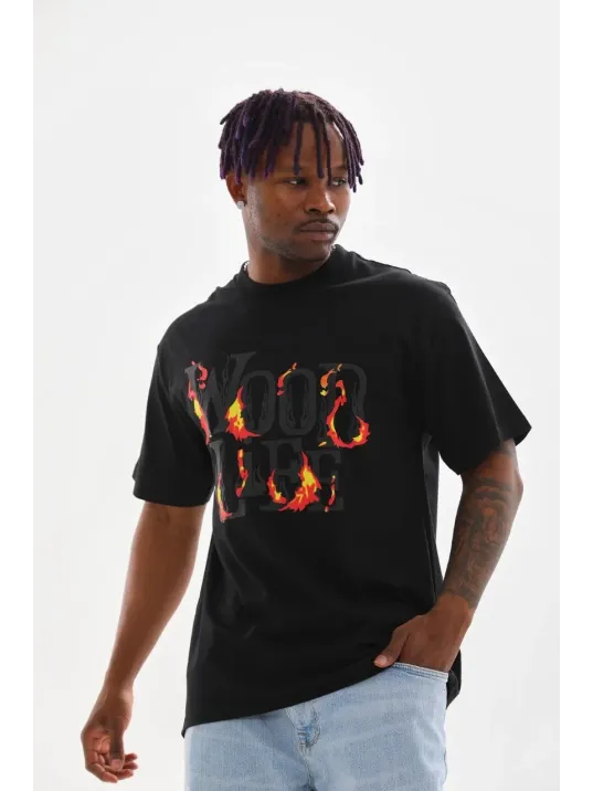 Unisex Baskılı Oversize T-Shirt - Siyah