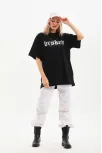 Unisex Baskılı Oversize T-shirt - Siyah