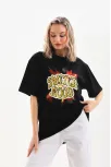 Unisex Baskılı Oversize T-shirt - Siyah