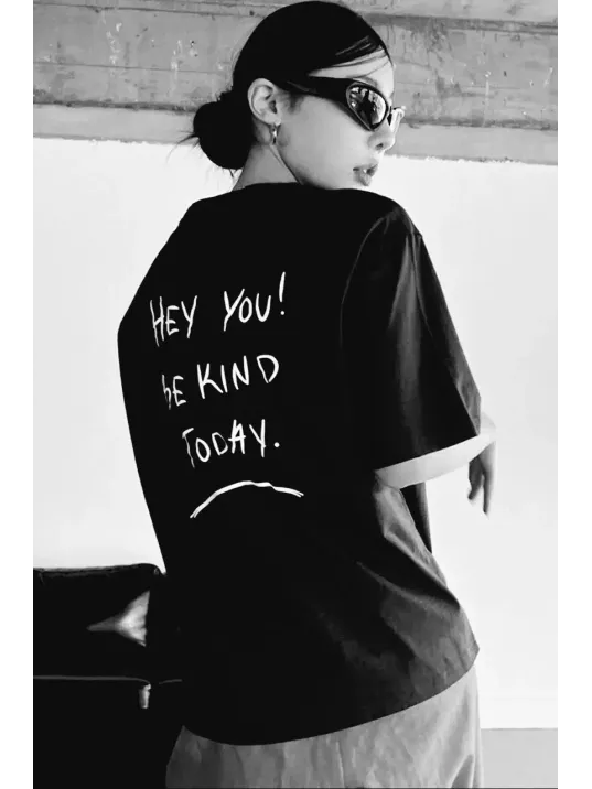 Unisex Baskılı Oversize T-Shirt - Siyah