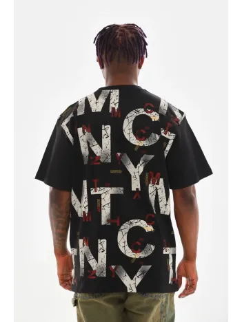Unisex Baskılı Oversize T-Shirt - Siyah