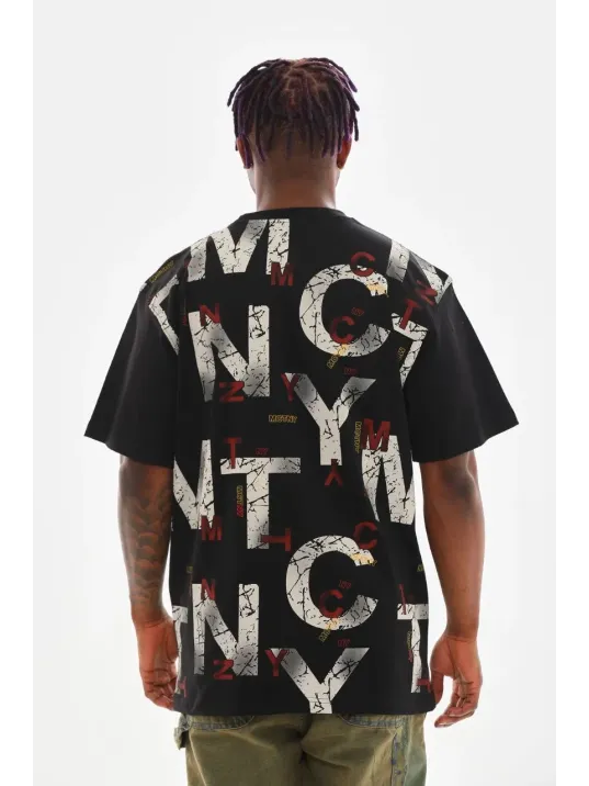 Unisex Baskılı Oversize T-Shirt - Siyah Unisex Baskılı Oversize T-Shirt - Siyah