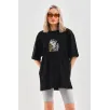 Unisex Baskılı Oversize T-Shirt - Siyah