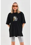 Unisex Baskılı Oversize T-shirt - Siyah