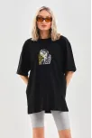 Unisex Baskılı Oversize T-shirt - Siyah