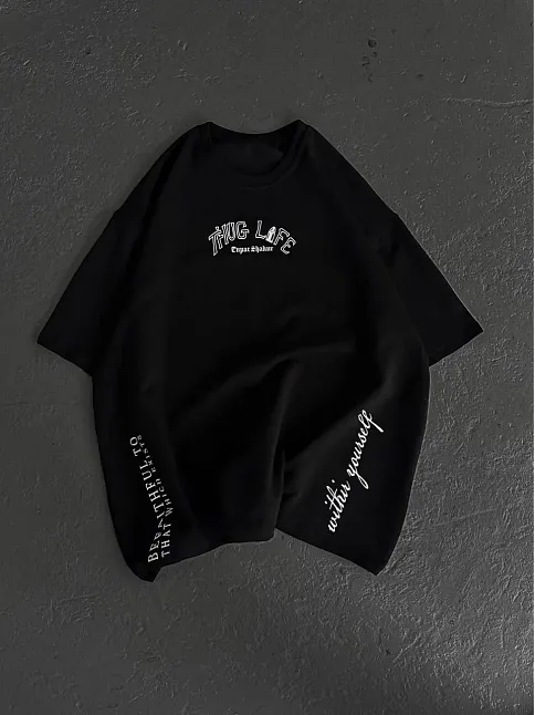 Unisex Baskılı Oversize T-shirt - Siyah