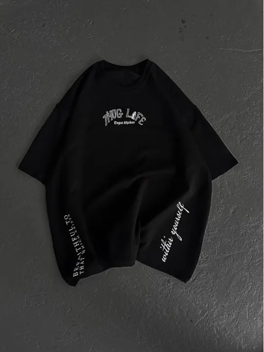 Unisex Baskılı Oversize T-Shirt - Siyah Unisex Baskılı Oversize T-Shirt - Siyah