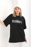 Unisex Baskılı Oversize T-shirt - Siyah