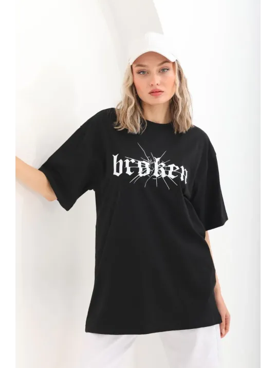 Unisex Baskılı Oversize T-Shirt - Siyah Unisex Baskılı Oversize T-Shirt - Siyah