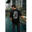Unisex Baskılı Oversize T-Shirt - Siyah