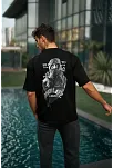 Unisex Baskılı Oversize T-shirt - Siyah