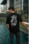 Unisex Baskılı Oversize T-shirt - Siyah