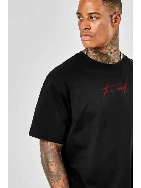 Unisex Baskılı Oversize T-Shirt - Siyah Unisex Baskılı Oversize T-Shirt - Siyah