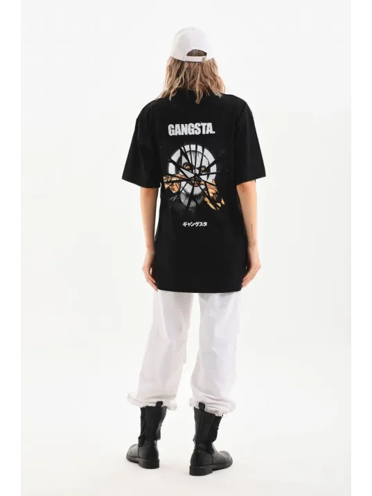 Unisex Baskılı Oversize T-Shirt - Siyah