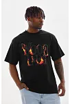 Unisex Baskılı Oversize T-shirt - Siyah