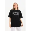 Unisex Baskılı Oversize T-Shirt - Siyah Unisex Baskılı Oversize T-Shirt - Siyah