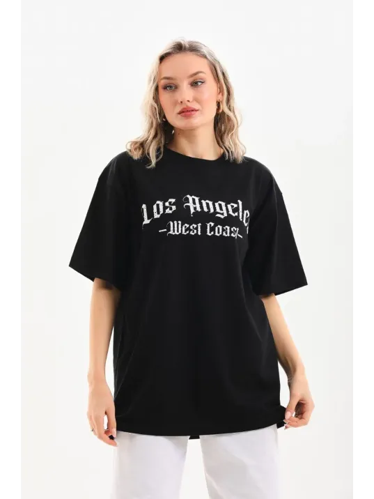 Unisex Baskılı Oversize T-Shirt - Siyah Unisex Baskılı Oversize T-Shirt - Siyah
