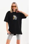 Unisex Baskılı Oversize T-shirt - Siyah