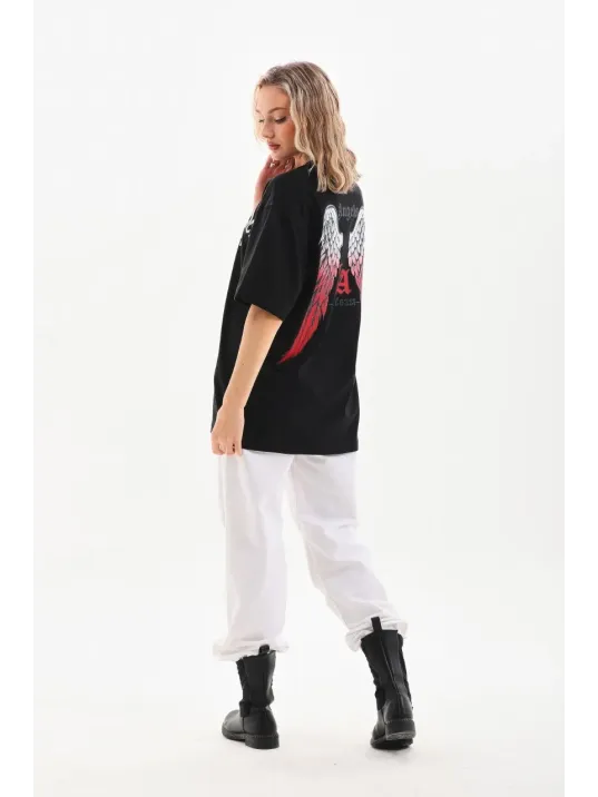 Unisex Baskılı Oversize T-Shirt - Siyah Unisex Baskılı Oversize T-Shirt - Siyah