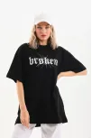 Unisex Baskılı Oversize T-shirt - Siyah