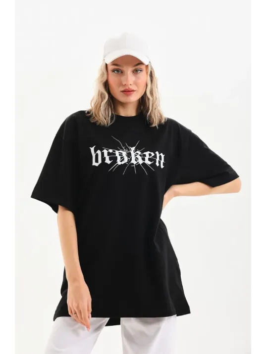 Unisex Baskılı Oversize T-Shirt - Siyah Unisex Baskılı Oversize T-Shirt - Siyah