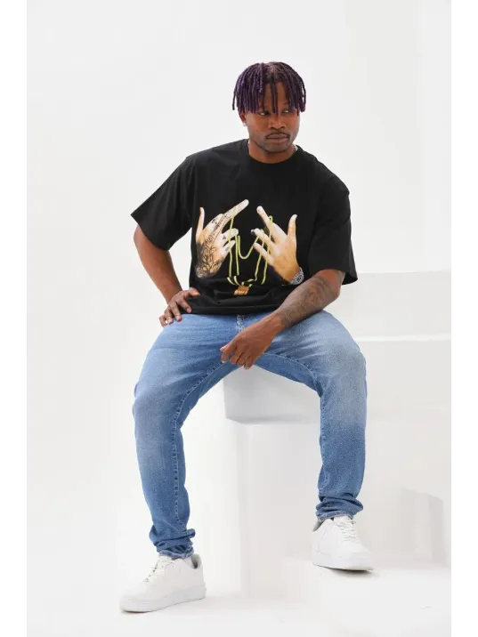 Unisex Baskılı Oversize T-Shirt - Siyah Unisex Baskılı Oversize T-Shirt - Siyah