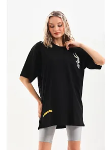 Unisex Baskılı Oversize T-shirt - Siyah