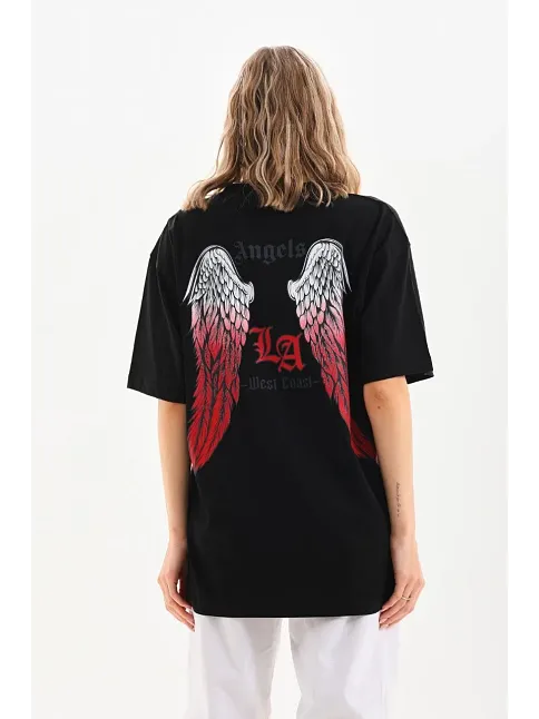 Unisex Baskılı Oversize T-shirt - Siyah