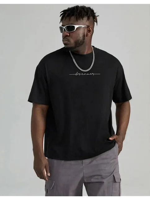 Unisex Baskılı Oversize T-shirt - Siyah