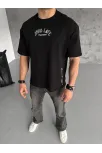 Unisex Baskılı Oversize T-shirt - Siyah