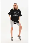 Unisex Baskılı Oversize T-shirt - Siyah