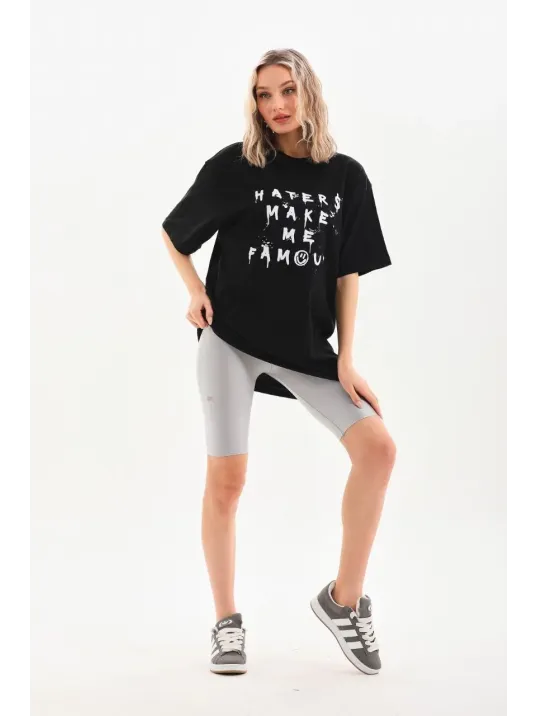 Unisex Baskılı Oversize T-Shirt - Siyah