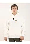 Unisex Baskılı Oversize Üç İplik Kapüşonlu Sweatshirt - Beyaz