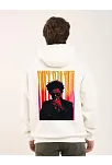 Unisex Baskılı Oversize Üç İplik Kapüşonlu Sweatshirt - Beyaz