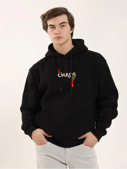 Unisex Baskılı Oversize Üç İplik Kapüşonlu Sweatshirt - Siyah Unisex Baskılı Oversize Üç İplik Kapüşonlu Sweatshirt - Siyah