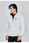 Unisex Baskılı Tam Fermuarlı Kapşonlu Sweatshirt - Beyaz
