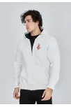 Unisex Baskılı Tam Fermuarlı Kapşonlu Sweatshirt - Beyaz