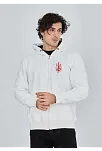 Unisex Baskılı Tam Fermuarlı Kapşonlu Sweatshirt - Beyaz