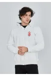 Unisex Baskılı Tam Fermuarlı Kapşonlu Sweatshirt - Beyaz