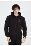 Unisex Baskılı Tam Fermuarlı Kapşonlu Sweatshirt - Siyah
