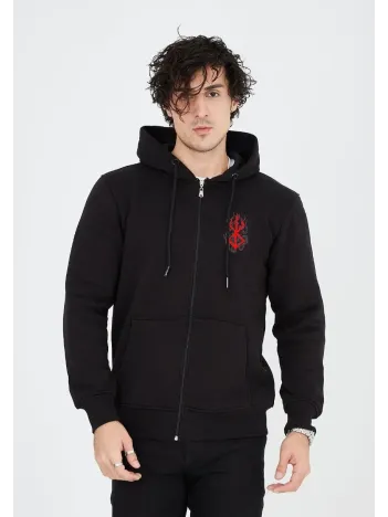 Unisex Baskılı Tam Fermuarlı Kapşonlu SweatShirt - Siyah Unisex Baskılı Tam Fermuarlı Kapşonlu SweatShirt - Siyah