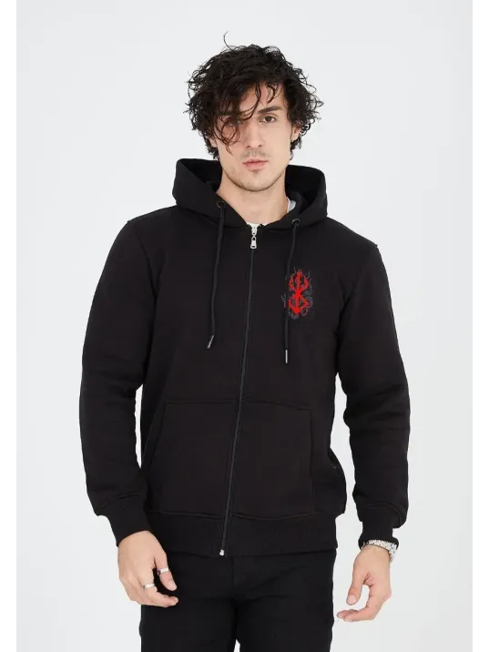 Unisex Baskılı Tam Fermuarlı Kapşonlu SweatShirt - Siyah Unisex Baskılı Tam Fermuarlı Kapşonlu SweatShirt - Siyah