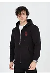 Unisex Baskılı Tam Fermuarlı Kapşonlu Sweatshirt - Siyah