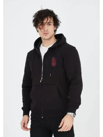 Unisex Baskılı Tam Fermuarlı Kapşonlu SweatShirt - Siyah Unisex Baskılı Tam Fermuarlı Kapşonlu SweatShirt - Siyah
