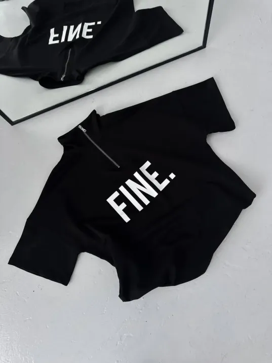 Unisex Baskılı Yarım Fermuarlı T-Shirt - Siyah Unisex Baskılı Yarım Fermuarlı T-Shirt - Siyah