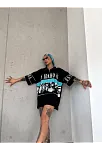 Unisex Baskılı Yarım Fermuarlı T-shirt - Siyah