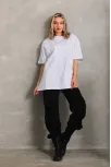 Unisex Bisiklet Yaka 20/1 Düz Oversize T-shirt - Beyaz